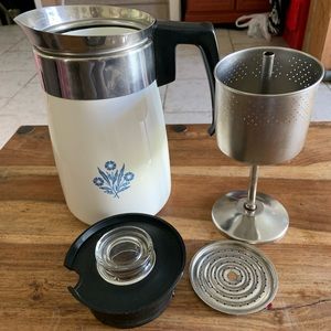 Vintage Corning Coffee Percolator Pot 6 Cup Blue Cornflower